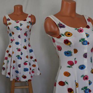 BETSEY JOHNSON vintage stretch knit floral mini dress sundress circle skirt S